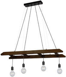 Lampa Wisząca Eskalo 4xE27 Max.60W Bejcowana Sosna na Orzechu/Czarnym Metalu/Czarnym Kablu PCV 7219456