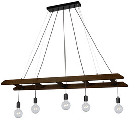 Lampa Wisząca Eskalo 5xE27 Max.60W Bejcowana Sosna na Orzechu/Czarnym Metalu/Czarnym Kablu PCV 7219556