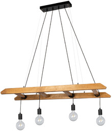 Lampa Wisząca Eskalo 4xE27 Max.60W Bejcowana Sosna Brązowa/Czarny Metal/Czarny Kabel PCV 7219451
