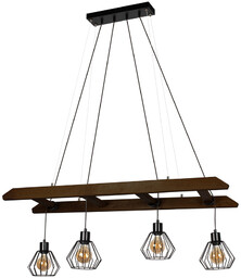 Lampa Wisząca Eskalo 4xE27 Max.60W Bejcowana Sosna na Orzechu/Czarnym Metalu/Czarnym Kablu PCV 7229456