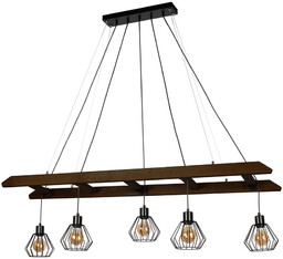 Lampa Wisząca Eskalo 5xE27 Max.60W Bejcowana Sosna na Orzechu/Czarnym Metalu/Czarnym Kablu PCV 7229556