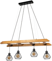 Lampa Wisząca Eskalo 4xE27 Max.60W Bejcowana Sosna Brązowa/Czarny Metal/Czarny Kabel PCV 7229451
