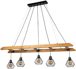 Lampa Wisząca Eskalo 5xE27 Max.60W Bejcowana Sosna Brązowa/Czarny Metal/Czarny Kabel PCV 7229551