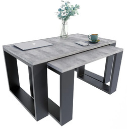 Elior Komplet Dwóch Nowoczesnych Stolików Kawowych Beton + Czarny R5-N57