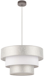 Lampa Wisząca Prata 1xE27 Max.40W Szary metal/Przezroczysty kabel PVC/Srebrno-biały klosz z tkaniny 957281227