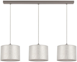 Lampa Wisząca Prata 3xE27 Max.40W Szary Metal/Przezroczysty Kabel PCV/Srebrny Klosz Tkaniny 957280347