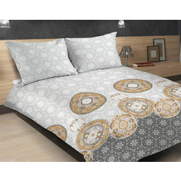 Matex Pościel satynowa 160x200 46A Exclusive Mandala serwetki szara żółta