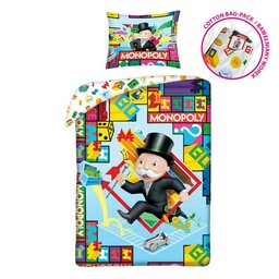 Halantex Pościel bawełniana 140x200 Monopoly + worek bawełniany poszewka 70x90 1103BL