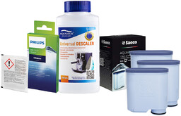 Zestaw Philips Saeco - Filtr Philips Aquaclean CA6903 3szt, Uniwersalny Odkamieniacz 250ml, Philips CA6705/10 Środek do Obiegu Mleka