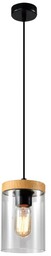 Lampa wiszaca WELS 1xE27 czarny+drewniany klosz dymiony Candellux 31-21984