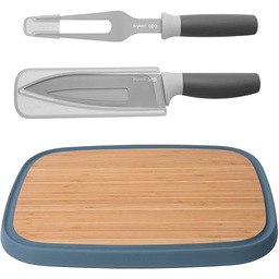 Berghoff 3950195 zestaw desek do krojenia, nóż, widelec, drewno, niebieski