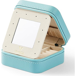 VEE&CO. Prezenty na Dzień Kobiet 2024 Małe podróżne etui na biżuterię, mini organizer na biżuterię z lustrem, przenośne pudełko do przechowywania biżuterii, na kolczyki, pierścionki, naszyjniki,