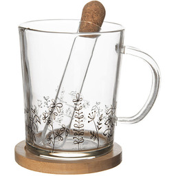 Orion Kubek szklany ze spodkiem i zaparzaczem ŁĄKA 420 ml