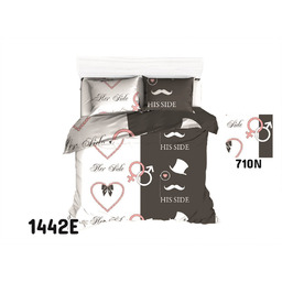 Extrapościel Pościel bawełniana 160x200 1442E Jej Jego Strona Her His Side na Walentynki biała brązowa różowa 710N