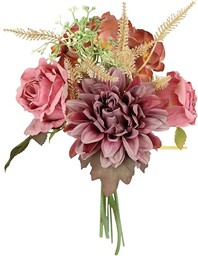 Flair Flower Bukiet sztucznych róż, dalie, 32 cm, bukiety jedwabne, sztuczne kwiaty, dekoracyjny bukiet ślubny, do domu, jesienna dekoracja, sztuczne kwiaty, dekoracja stołu, fałszywe kwiaty