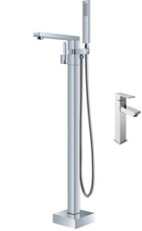 Zestaw Bateria wannowa wolnostojąca LEMOR + Bateria umywalkowa nablatowa QATRO - CHROM