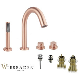 Bateria wannowa CARAL 4-otworowa + termostat do wanny podtynkowej CARAL, szczotkowana miedź