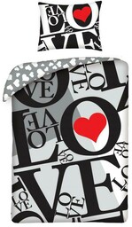 Halantex Pościel bawełniana 140x200 Love napisy 7180 serduszka serca szara czarna biała poszewka 70x90