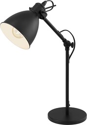 EGLO lampa stołowa Priddy, lampa stołowa typu vintage w designie industrialnym, lampa w stylu retro, lampka nocna wykonana ze stali, kolor: czarny, biały, gniazdo: E27, w zestawie przełącznik