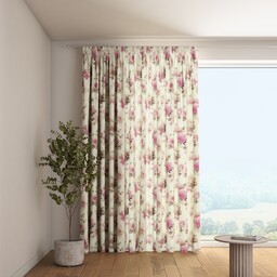 Zasłona na taśmie marszczącej 1 szt., różowo-beżowe róże na kremowym tle, Londres