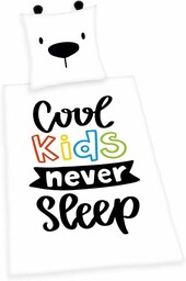 Herding zestaw pościeli Young Collection Cool Kids Never Sleep, poszewka na poduszkę 80 x 80 cm, poszwa na kołdrę 135 x 200 cm, Renforcé z wysokiej jakości zamkiem błyskawicznym