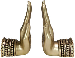 PODPÓRKI DO KSIĄŻEK złota, w kształcie dłoni, zdobione buddyjskimi wzorami