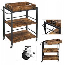 Wózek kuchenny Zdejmowana Taca brązowy vintage Loft Kółka 65x40x86 cm