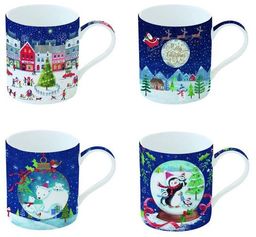 PORCELANOWE KUBKI ŚWIĄTECZNE Wesołych Świąt KOMPLET 4 SZT.