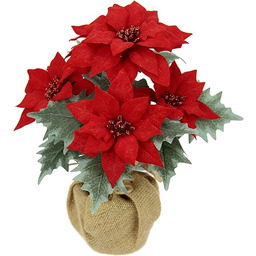 Sztuczny kwiat poinsecja w doniczce z juty, gwiazda bożonarodzeniowa, dekoracja bożonarodzeniowa, kwiat, sztuczne kwiaty, dekoracja bożonarodzeniowa, gałązka, bukiet prezentowy, dekoracja, gwiazda