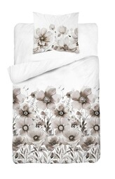 Detexpol Pościel bawełniana 140x200 biała beżowa szara kwiaty 5249 A Bawełna 48