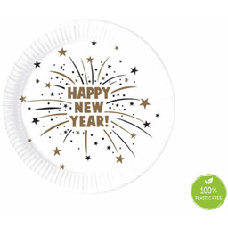 Talerzyki papierowe na Sylwestra Nowy Rok Happy New Year - 23 cm - 8 szt.