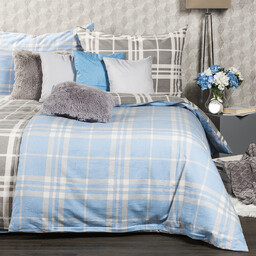 4Home Pościel flanelowa Niebieska krata, niebieski, 140 x 200 cm, 70 x 90 cm
