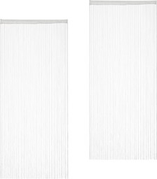 Relaxdays Zasłona sznurkowa w zestawie 2 sztuk, skracane zasłony sznurkowe z tunelem prętowym, 90 x 245 cm, zasłony na drzwi i ścianka działowa, biała