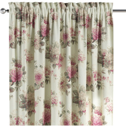 Zasłona na kanale z grzywką 1 szt., różowo-beżowe róże na kremowym tle, Londres