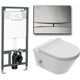 ZESTAW: Stelaż + przycisk chrom + Miska WC z funkcją bidetu, Tornado z baterią ciepła zimna /woda +deska duroplast slim soft close, biała Viba Azul