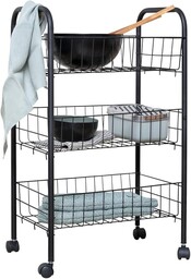 WENKO Wózek Florenz z 3 półkami, czarny, wózek do serwowania, wózek łazienkowy, wózek gospodarstwa domowego
