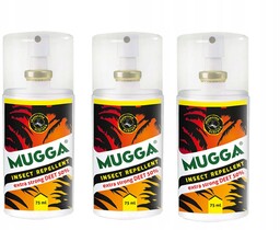 3 x Mugga Strong 50% Deet spray 75ml Kleszcze Komary