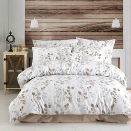 Darymex Pościel satynowa 140x200 biała beżowa liście 1537/1 z jedną poszewką 70x80 Satynlove