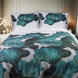 Darymex Pościel satynowa 140x200 biała turkusowa liście 1540/1 z jedną poszewką 70x80 Satynlove