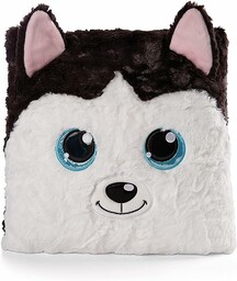 Pluszowa poduszka GLUBSCHIS husky Barkley 30x30cm biało-czarna figurkowa - Puszysta poduszka zwierzątko dla małych i dużych miłośników przytulnych zwierzątek- idealna do domu, przedszkola lub podróży