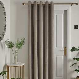Laurence Llewelyn-Bowen Montrose kremowa beżowa pojedyncza zasłona zaciemniająca, szer. 168 x dł. 214 cm, taupe aksamitna zasłona do salonu i sypialni, lniana zasłona termiczna/oczka/zasłona na drzwi