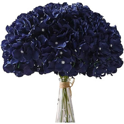 Aviviho Hortensja jedwabne kwiaty, granatowe, 10 sztuk, pełne kwiaty hortensji, sztuczne z łodygami, na ślub, do domu, na imprezę, do sklepu, dekoracji baby shower