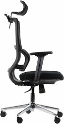 Fotel biurowy obrotowy TRENT CZARNY - wysuw siedziska, regulowane podłokietniki i zagłówek, oparcie siatkowe, wieszak - krzesło obrotowe, biurowe do 8-godzinnej pracy