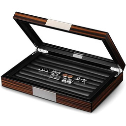 Lifomenz Co Drewniane pudełko na spinki do mankietów ze szklanym okienkiem etui ekspozycyjne organizer na pierścionki i pudełko na spinki do mankietów dla mężczyzn 36-46 par