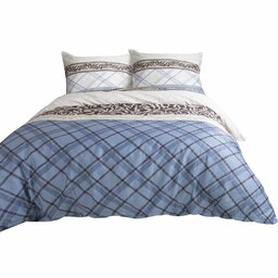 Darymex Pościel satynowa 160x200 1530/1 Ornamenty kratka niebieska wielokolorowa Satynlove
