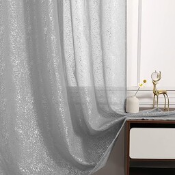 TERLYTEX Przezroczyste zasłony, srebrne, 183 cm długości, eleganckie, srebrno-szare, zasłony okienne do drzwi patio, kieszeń na pręt, metaliczna srebrna folia, błyszczące zasłony do sypialni