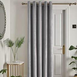 Laurence Llewelyn-Bowen Montrose srebrna pojedyncza zasłona zaciemniająca, szer. 166 x dł. 214 cm, jasnoszara, aksamitna zasłona do salonu i sypialni, srebrna, termiczna/oczka/zasłona na drzwi