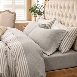 PURE ERA Dzianina dżersejowa 4-częściowy zestaw pościeli 100% koszulka wrzosowa bawełna super miękka wygodna oddychająca pasuje na materac do 50 cm bardzo głęboka kieszeń jasnoszara królowa