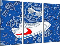 3-częściowy zestaw dekoracyjnych obrazów ściennych, nowoczesne dekoracje ścienne, salon, sypialnia, pokój dzienny, druk na drewnie, z wieszakami, kapcie Nike Cortez (97 x 62 cm)