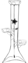 KWIETNIK METALOWY NA KWIATY 95cm (3 donice, z kwiatem) SREBRNY